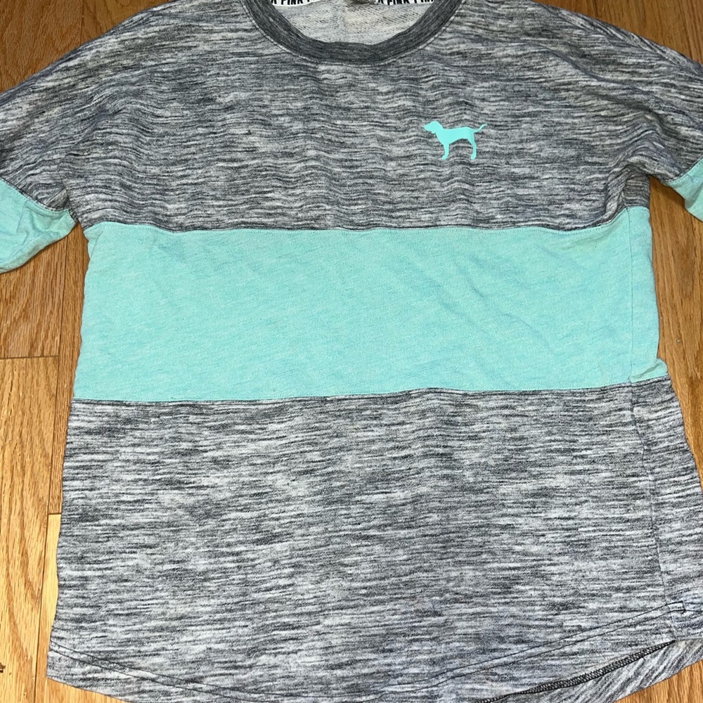 Victoria's Secret PINK Gray and Aqua Tee